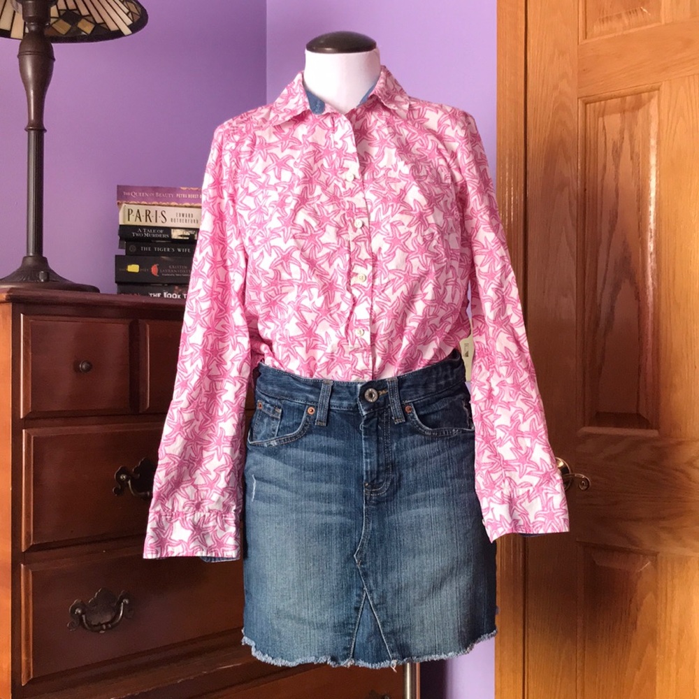 TALBOTS 🐚 pink Sea Star print Oxford shirt, button down 100% cotton